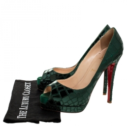 مملوكة مسبقًا حذاء كعب عالي كريستيان لوبوتان مقدمة مفتوحة Prive Mosaic بلاستيك مرآة وساتان أخضر مقاس 41