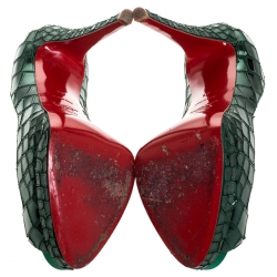 مملوكة مسبقًا حذاء كعب عالي كريستيان لوبوتان مقدمة مفتوحة Prive Mosaic بلاستيك مرآة وساتان أخضر مقاس 41