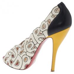 Pre Owned Christian Louboutin Tricolor Tell Me Cutout Pumps Size 39