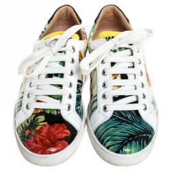 Pre Owned Christian Louboutin Multicolor Textured Floral Printed Patent Leather Hawaii Low Top Sneakers Size 38