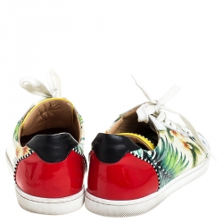 Pre Owned Christian Louboutin Multicolor Textured Floral Printed Patent Leather Hawaii Low Top Sneakers Size 38
