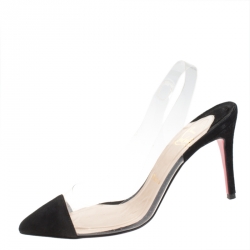 Pre Owned Christian Louboutin Black Suede/PVC Bis Un Bout Slingback Sandals Size 36
