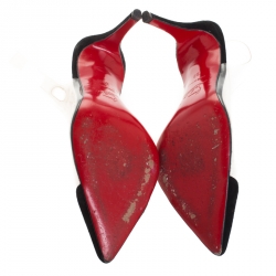 Pre Owned Christian Louboutin Black Suede/PVC Bis Un Bout Slingback Sandals Size 36