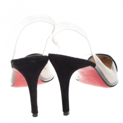Pre Owned Christian Louboutin Black Suede/PVC Bis Un Bout Slingback Sandals Size 36