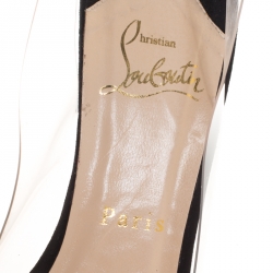Pre Owned Christian Louboutin Black Suede/PVC Bis Un Bout Slingback Sandals Size 36