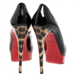 Pre Owned Christian Louboutin Black Patent Leather Lady Peep Platform Pumps Size 36
