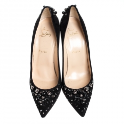 Pre Owned Christian Louboutin Suede Leather Candidate Embellished Pointed Toe Pumps Size 40