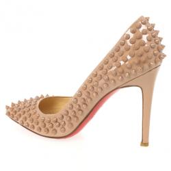 Pre Owned Christian Louboutin Nude Patent Pigalle Spikes 100mm Pumps Size 37