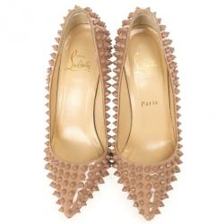 Pre Owned Christian Louboutin Nude Patent Pigalle Spikes 100mm Pumps Size 37