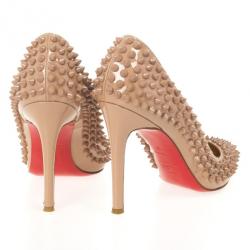 Pre Owned Christian Louboutin Nude Patent Pigalle Spikes 100mm Pumps Size 37