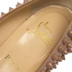 Pre Owned Christian Louboutin Nude Patent Pigalle Spikes 100mm Pumps Size 37