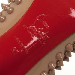 Pre Owned Christian Louboutin Nude Patent Pigalle Spikes 100mm Pumps Size 37