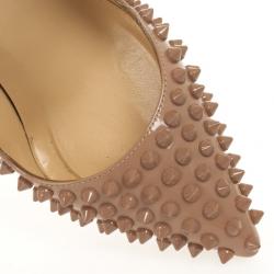 Pre Owned Christian Louboutin Nude Patent Pigalle Spikes 100mm Pumps Size 37