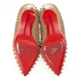 Pre Owned Christian Louboutin Nude Patent Pigalle Spikes 100mm Pumps Size 37