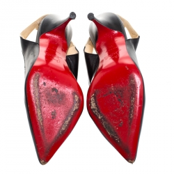Pre Owned Christian Louboutin Black Leather And White Bow Slingback Pointed Toe Sandals Size 36