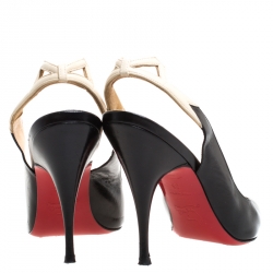 Pre Owned Christian Louboutin Black Leather And White Bow Slingback Pointed Toe Sandals Size 36