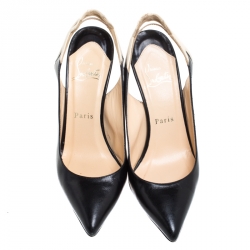 Pre Owned Christian Louboutin Black Leather And White Bow Slingback Pointed Toe Sandals Size 36