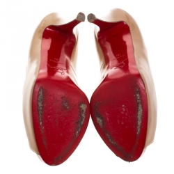 Pre Owned Christian Louboutin Beige Patent Leather Very Prive Peep Toe Pumps Size 36