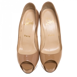 Pre Owned Christian Louboutin Beige Patent Leather Very Prive Peep Toe Pumps Size 36