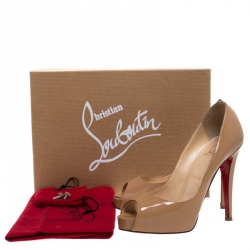 Pre Owned Christian Louboutin Beige Patent Leather Very Prive Peep Toe Pumps Size 36