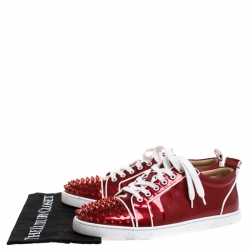 Christian Louboutin Red Patent Leather And White Leather Trim Louis Junior Spikes Sneakers Size 42