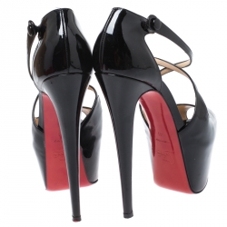 Pre Owned Christian Louboutin Black Patent Leather Exagona Crisscross Platform Sandals Size 41