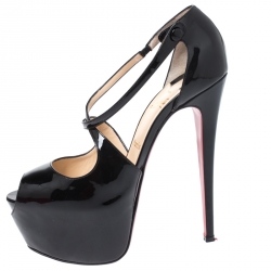 Pre Owned Christian Louboutin Black Patent Leather Exagona Crisscross Platform Sandals Size 41