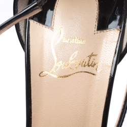 Pre Owned Christian Louboutin Black Patent Leather Exagona Crisscross Platform Sandals Size 41