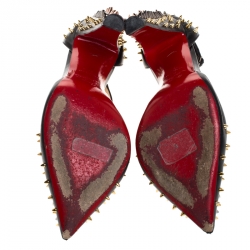 Pre Owned حذاء كعب عالي كريستيان لوبوتان غولدستراب مسامير جلد اسود مقاس 37.5