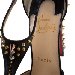 Pre Owned حذاء كعب عالي كريستيان لوبوتان غولدستراب مسامير جلد اسود مقاس 37.5