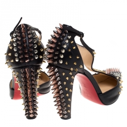 Pre Owned حذاء كعب عالي كريستيان لوبوتان غولدستراب مسامير جلد اسود مقاس 37.5