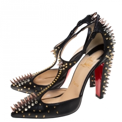 Pre Owned حذاء كعب عالي كريستيان لوبوتان غولدستراب مسامير جلد اسود مقاس 37.5