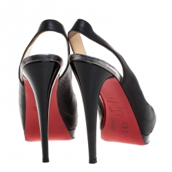 Pre Owned Christian Louboutin Black Leather Very Croise Slingback Platform Sandals Size 40