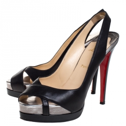 Pre Owned Christian Louboutin Black Leather Very Croise Slingback Platform Sandals Size 40
