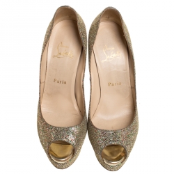 Pre Owned Christian Louboutin Multicolor Glitter Fabric Lady Peep Platform Pumps Size 38.5