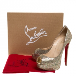 Pre Owned Christian Louboutin Multicolor Glitter Fabric Lady Peep Platform Pumps Size 38.5