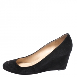 Pre Owned Christian Louboutin Black Suede Melisa Wedge Pumps Size 40