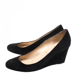 Pre Owned Christian Louboutin Black Suede Melisa Wedge Pumps Size 40
