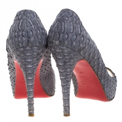 Pre Owned Christian Louboutin Grey Python Leather New Very Prive Peep Toe Pumps Size 39