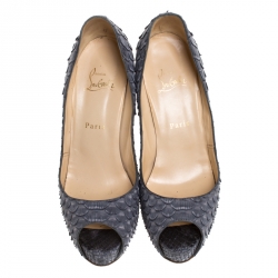 Pre Owned Christian Louboutin Grey Python Leather New Very Prive Peep Toe Pumps Size 39