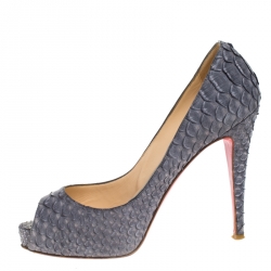 Pre Owned Christian Louboutin Grey Python Leather New Very Prive Peep Toe Pumps Size 39