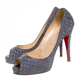 Pre Owned Christian Louboutin Grey Python Leather New Very Prive Peep Toe Pumps Size 39