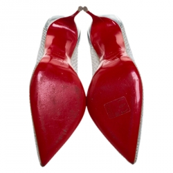 Pre Owned Christian Louboutin Silver Mesh Follies Resille Pointed Toe Pumps Size 41