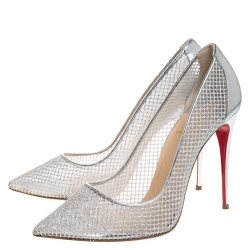 Pre Owned Christian Louboutin Silver Mesh Follies Resille Pointed Toe Pumps Size 41