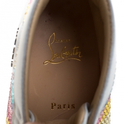 مملوكة مسبقًا Christian Louboutin White Crystal Embellished Suede Leather Louis High Top Sneakers Size 37