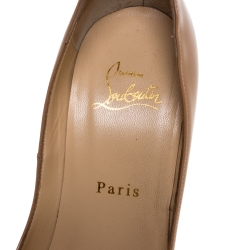 Pre Owned Christian Louboutin Beige Patent Leather Lady Peep Toe Platform Pumps Size 37