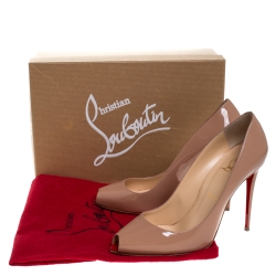 مملوكة مسبقًا Christian Louboutin Beige Patent Leather Tibur Peep Toe Pumps Size 39