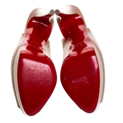 مملوكة مسبقًا Christian Louboutin Nude Beige Patent Leather Lady Peep Toe Platform Slingback Sandals Size 40