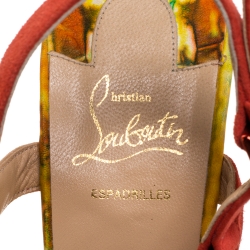 Pre Owned Christian Louboutin Multicolor Studded Suede Cataclou Espadrille Wedge Sandals Size 41