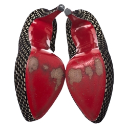 مملوكة مسبقًا حذاء كعب عالي كريستيان لوبوتان نعل سميك دفوديل سويدي وفلوك ذهبي /أسود غليتر مقاس 39